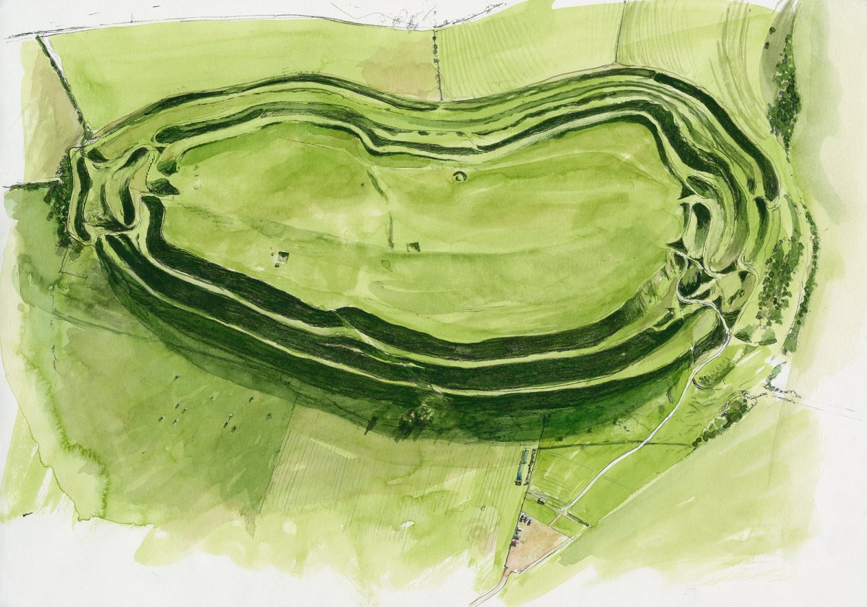 Vestiges du château de Maiden (aquarelle sur papier) - Liam Wales