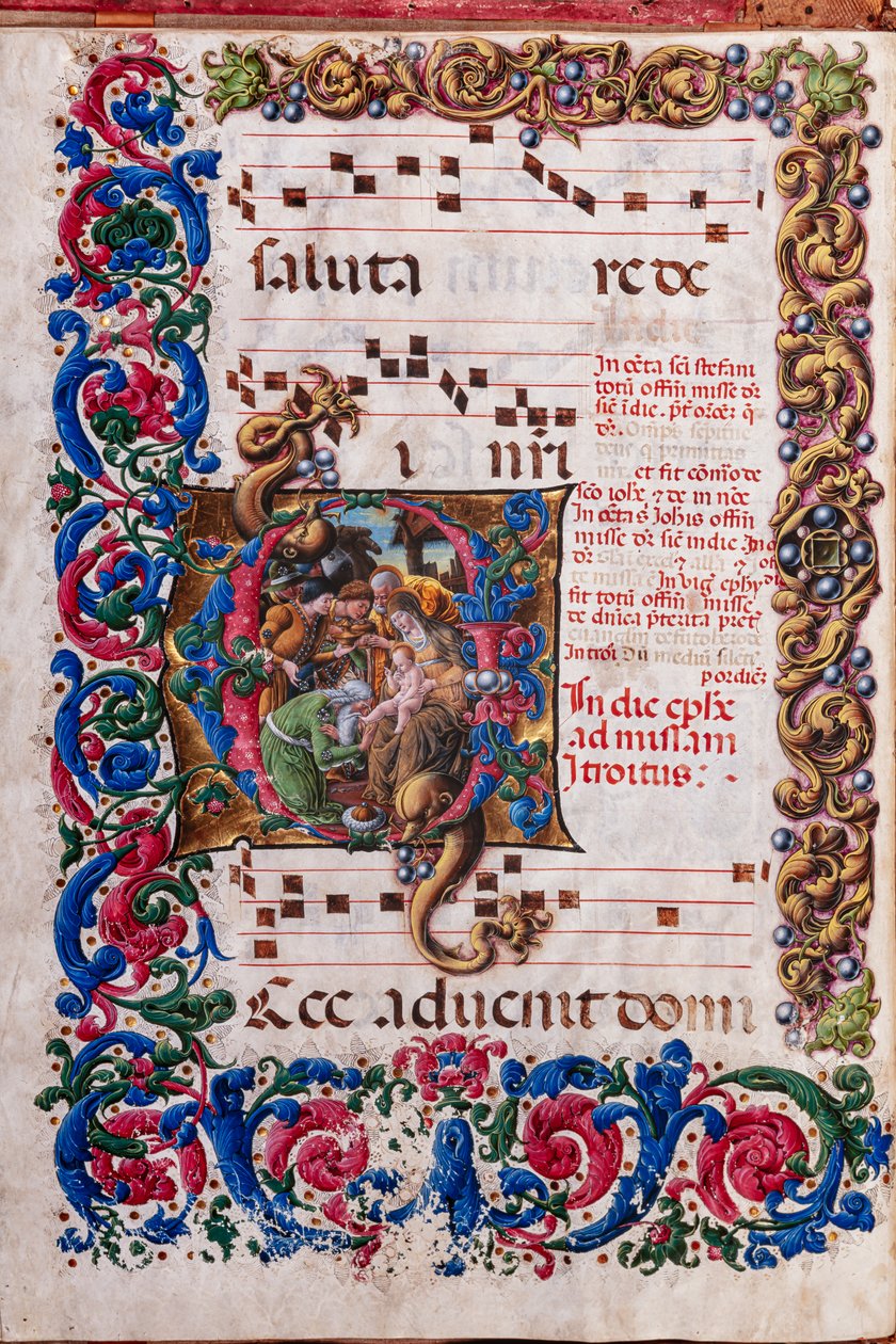 Bibliothèque Piccolomini : livre de chœur, cod. 19.4, ff. 9v avec "Adoration des Mages" - Liberale da Verona