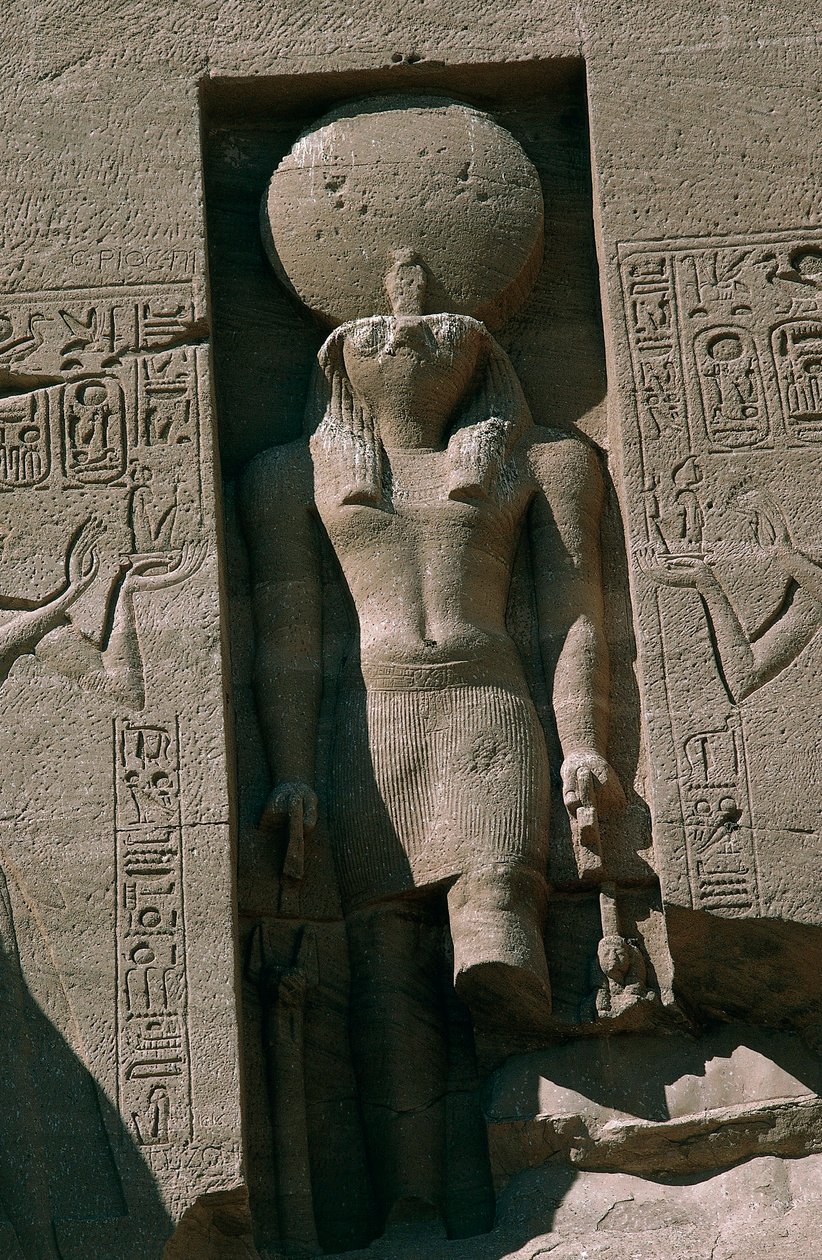 Égypte, Nubie, Abou Simbel, Grand Temple de Ramsès II, façade, niche avec statue du dieu soleil Râ - Unbekannt Unbekannt