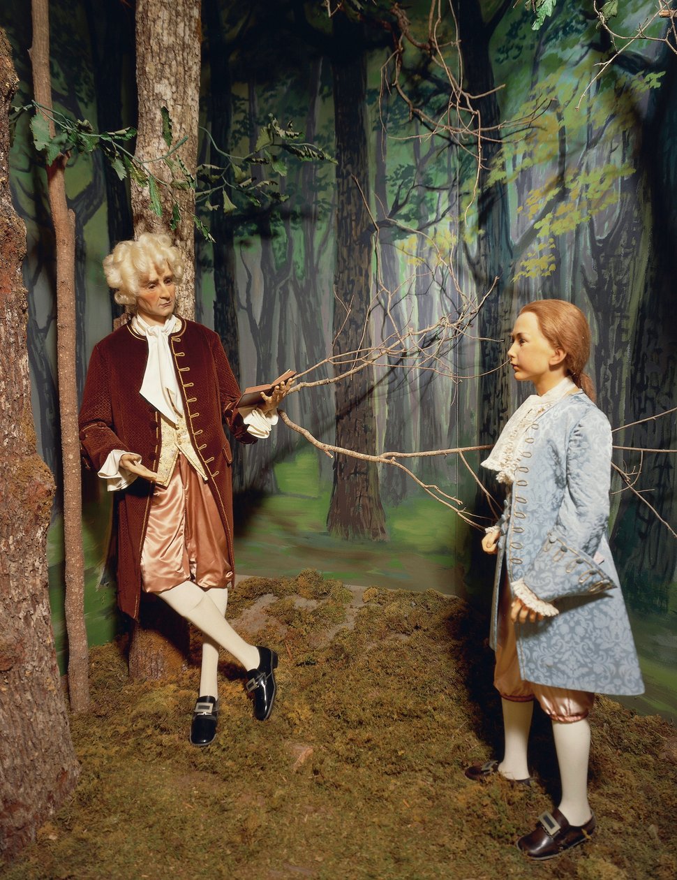 France, Château de Chenonceau, Vallée de la Loire, Jean-Jacques Rousseau donnant une leçon dans les jardins de Chenonceau au fils de Claude Dupin; Il écrira un traité pour l