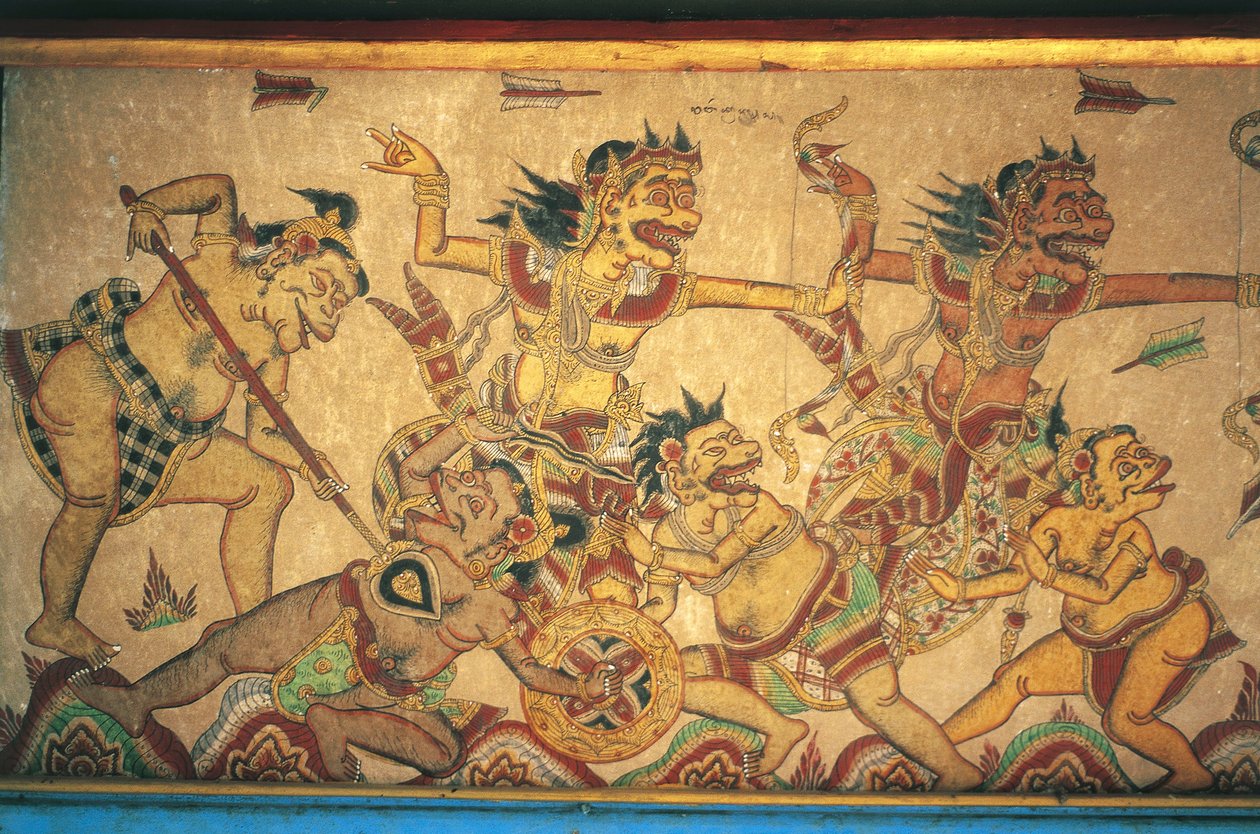 Fresques représentant des scènes de batailles entre dieux et démons, pavillon Kertha Gosa, Palais de Klungkung (Puri Agung Semarapura), Semarapura, Bali, Indonésie - Unbekannt Unbekannt