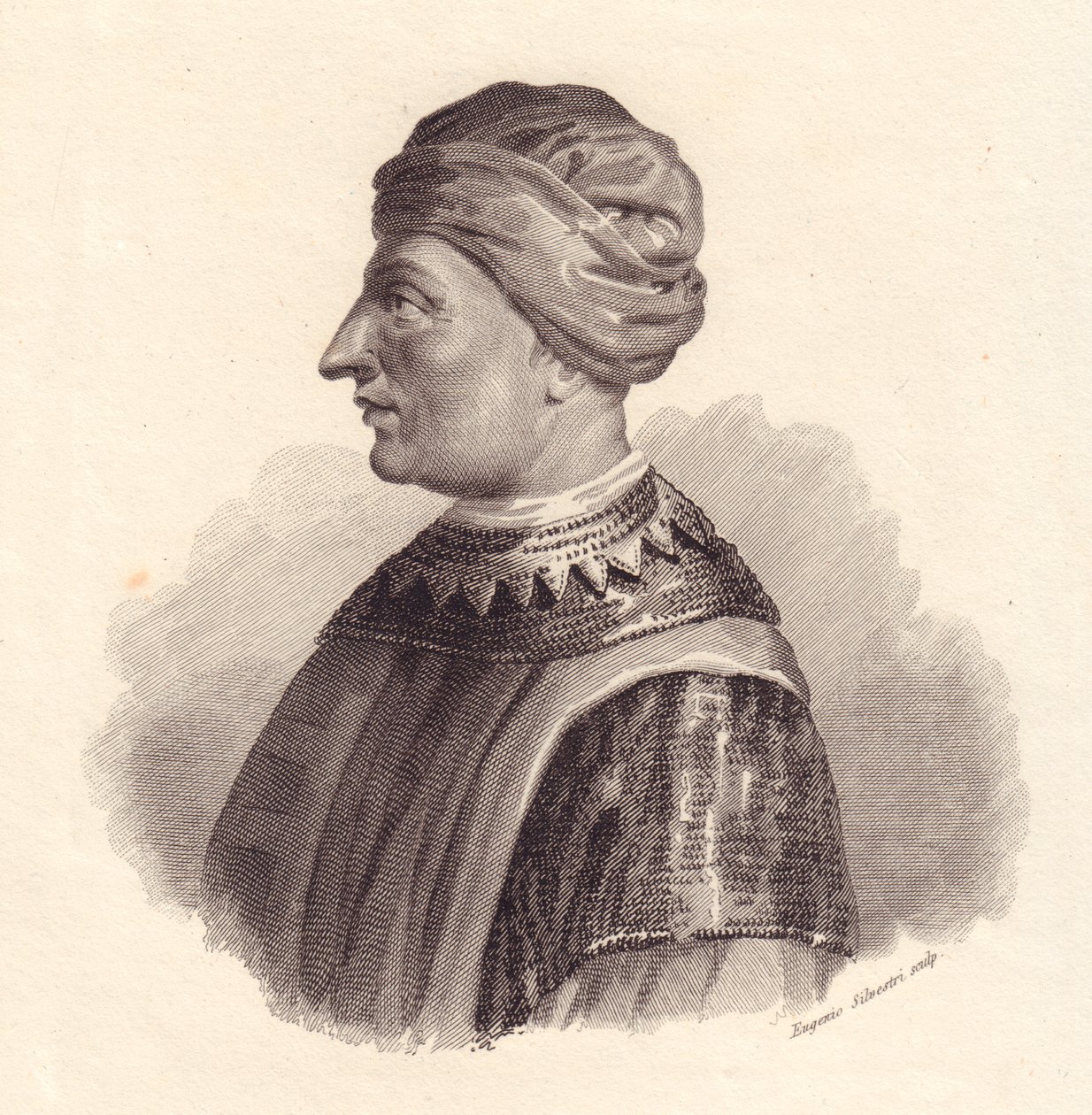 Portrait du chef militaire italien Can Francesco della Scala, également connu sous le nom de Cangrande I (1291-1329), gravure sur cuivre par Eugenio Silvestri - Unbekannt Unbekannt