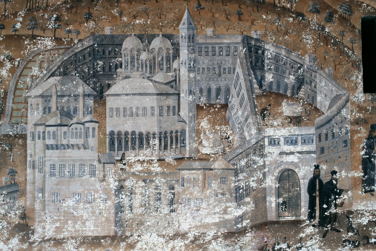 Vue du monastère, fresque au monastère d