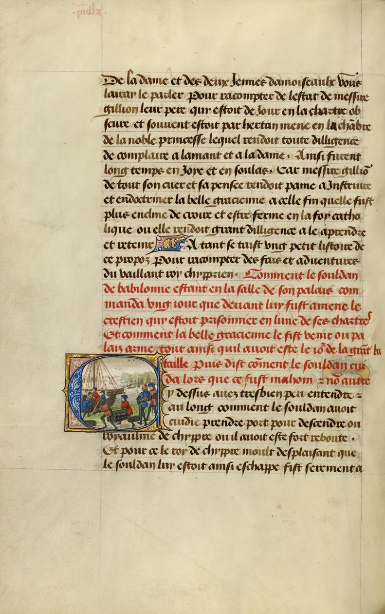 Initial C : Troupes chargeant des provisions sur un navire - Lieven van Lathem