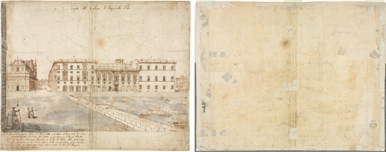 Dix-huit vues de Rome : Le Collegio di Propaganda Fide (recto) ; Croquis de fenêtres et pilastres de l