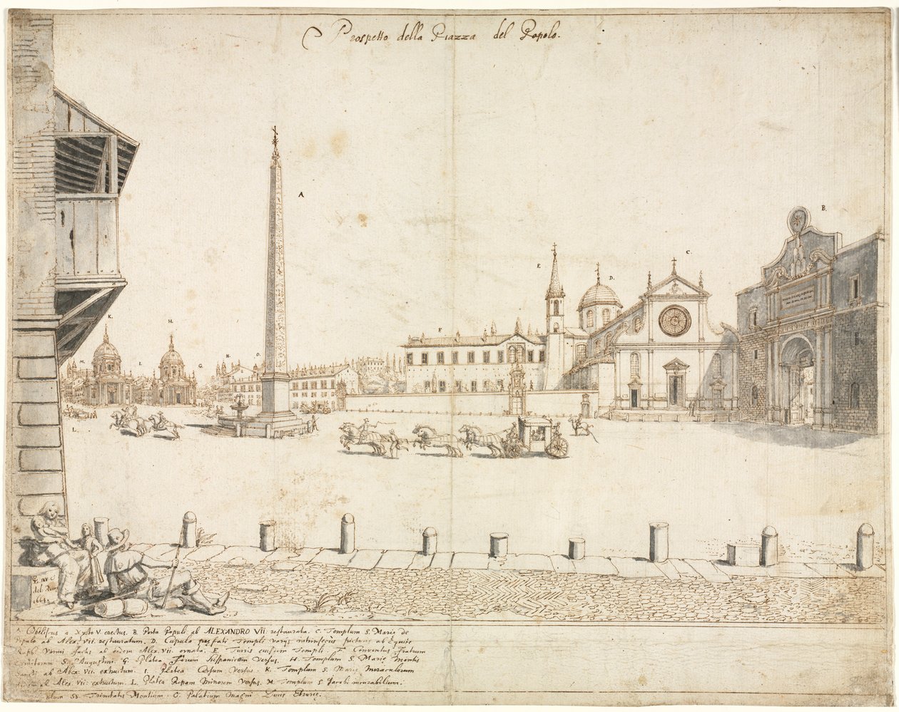 Dix-huit vues de Rome : La Piazza del Popolo (recto) - Lievin Cruyl