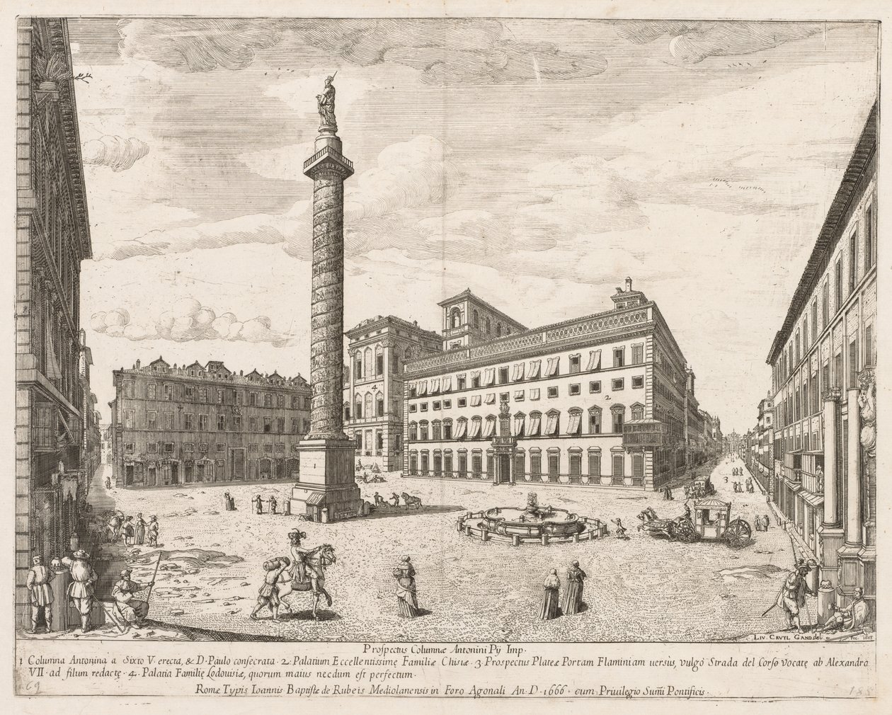 Piazza Colonna de Prospectus Locurum Urbis Romae Insignium, 1666 - Lievin Cruyl