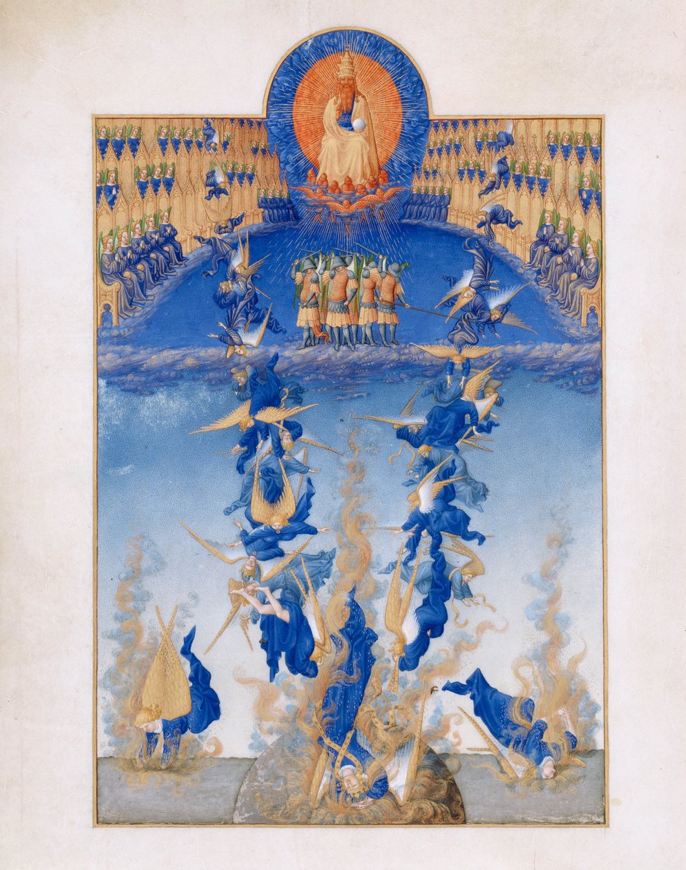 Très Riches Heures du duc de Berry Folio 64, verso: La Chute des anges rebelles - Limbourg Brothers