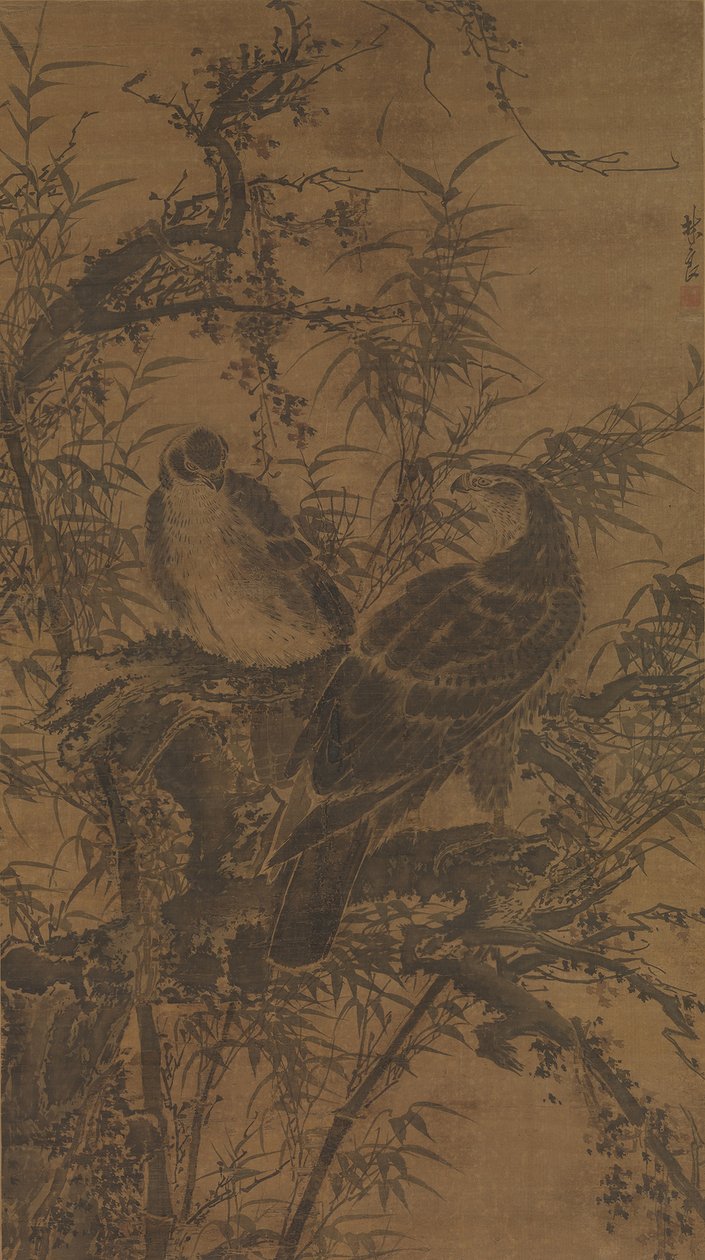 Deux faucons dans un fourré, milieu du 15ème siècle - Lin Liang