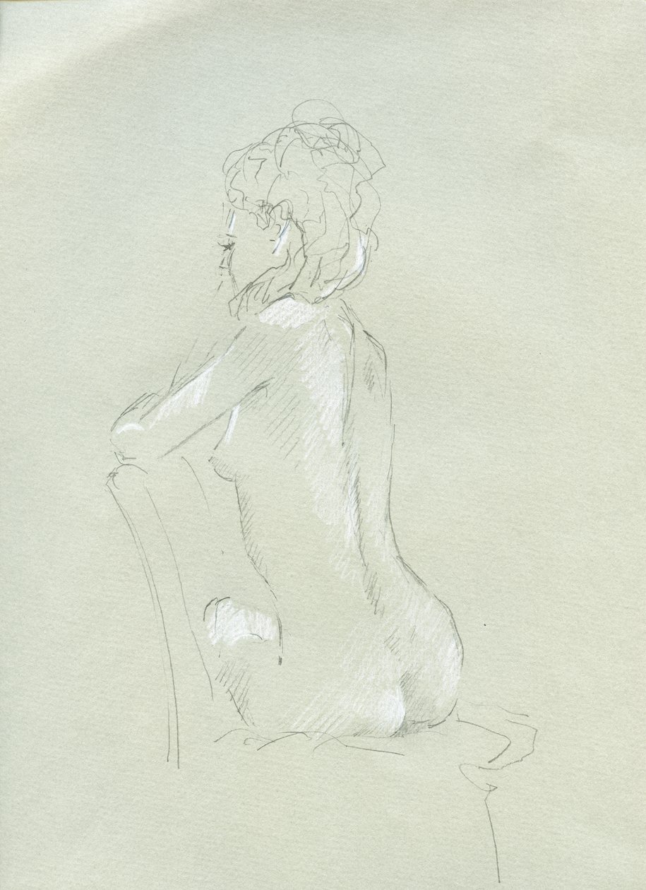 Nu de dos sur gris (crayon et craie sur papier) - Lincoln Seligman