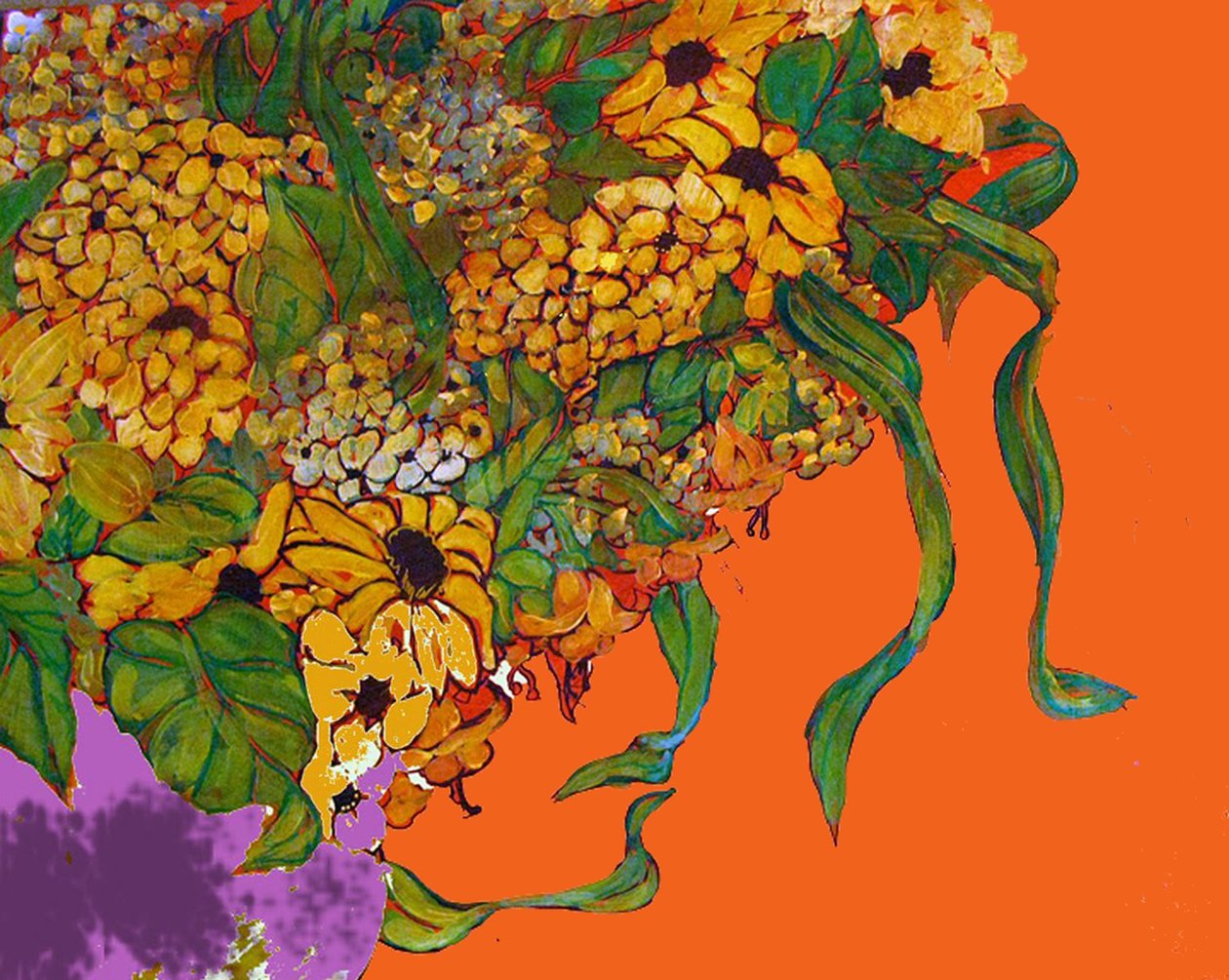 Fleurs dans mon vase, 2014 (mixte, acrylique, encre, huile) - linda arthurs