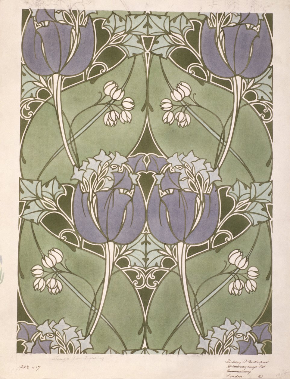 Dessin pour un textile tissé floral, vers 1905 (aquarelle sur papier) - Lindsay P. Butterfield