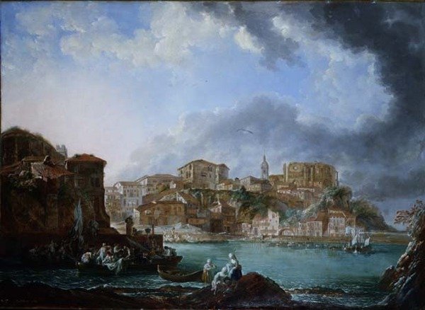 Vue du port avec des figures dans des bateaux - Linton Park