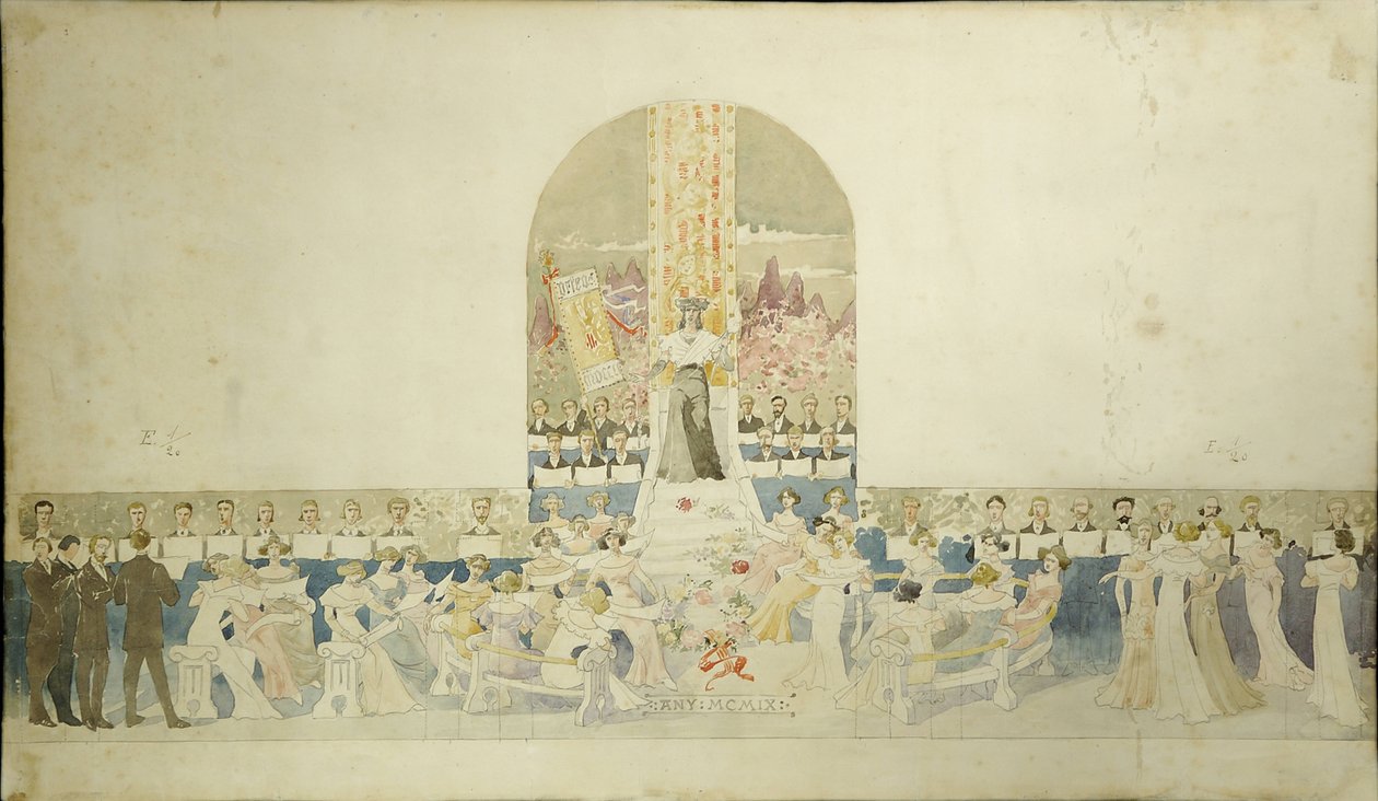 Projet du mosaïque des chanteurs sur la façade, conservé à la collection Fondation Orfeó Català Palau de la Música Catalana - Luis Domenech i Montaner