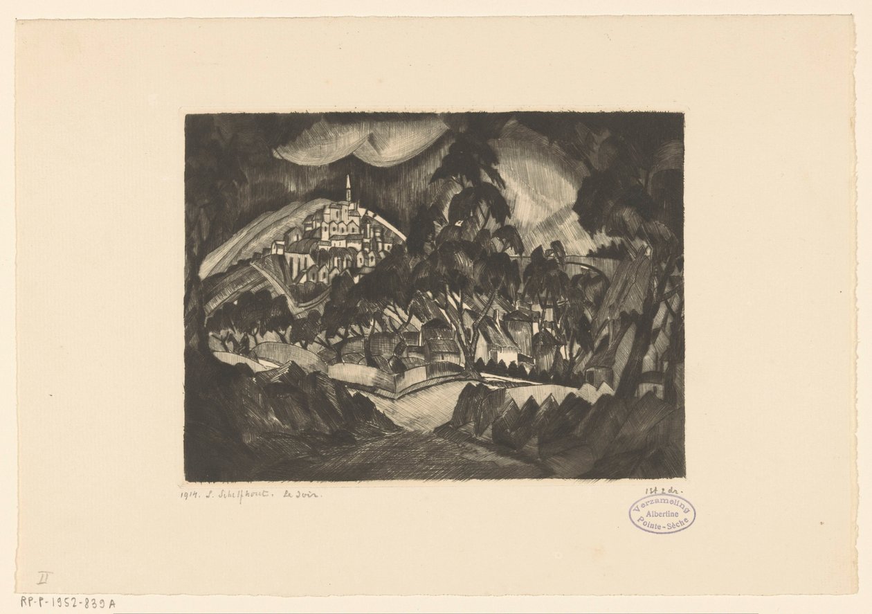 Paysage vallonné avec arbres et bâtiments - Lodewijk Schelfhout (signed by artist)