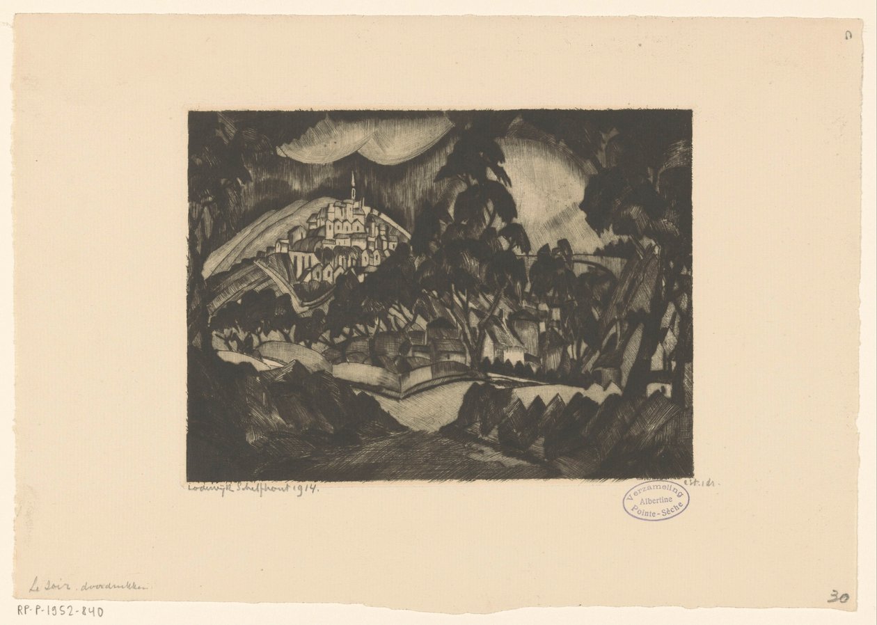 Paysage vallonné avec arbres et bâtiments - Lodewijk Schelfhout (signed by artist)