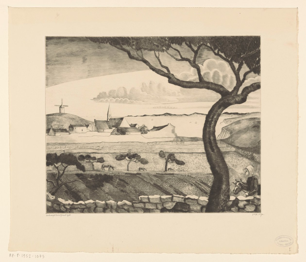 Paysage côtier avec chemin - Lodewijk Schelfhout (signed by artist)