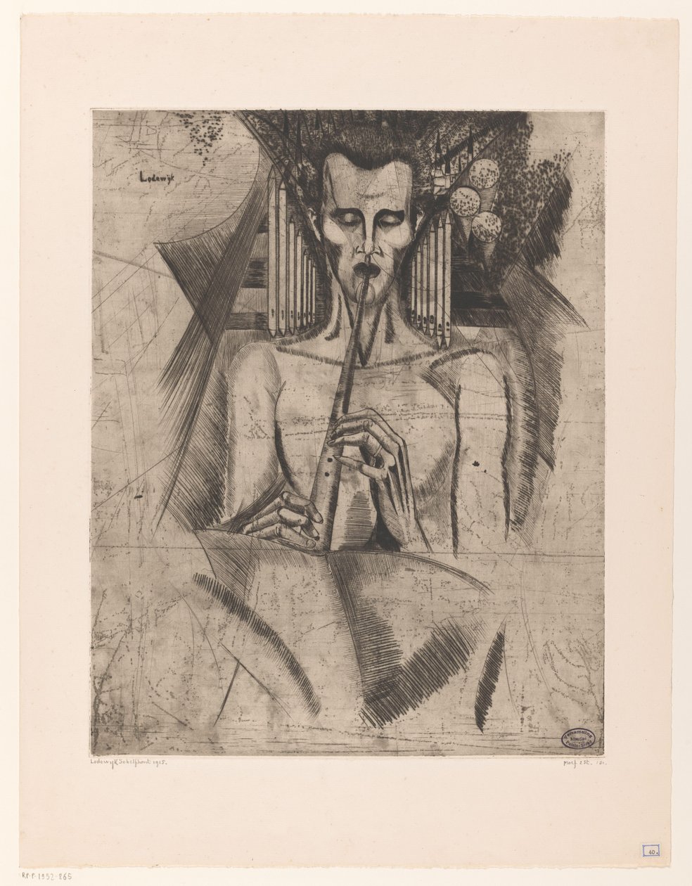 Homme nu jouant de la flûte (La Musique) - Lodewijk Schelfhout (signed by artist)