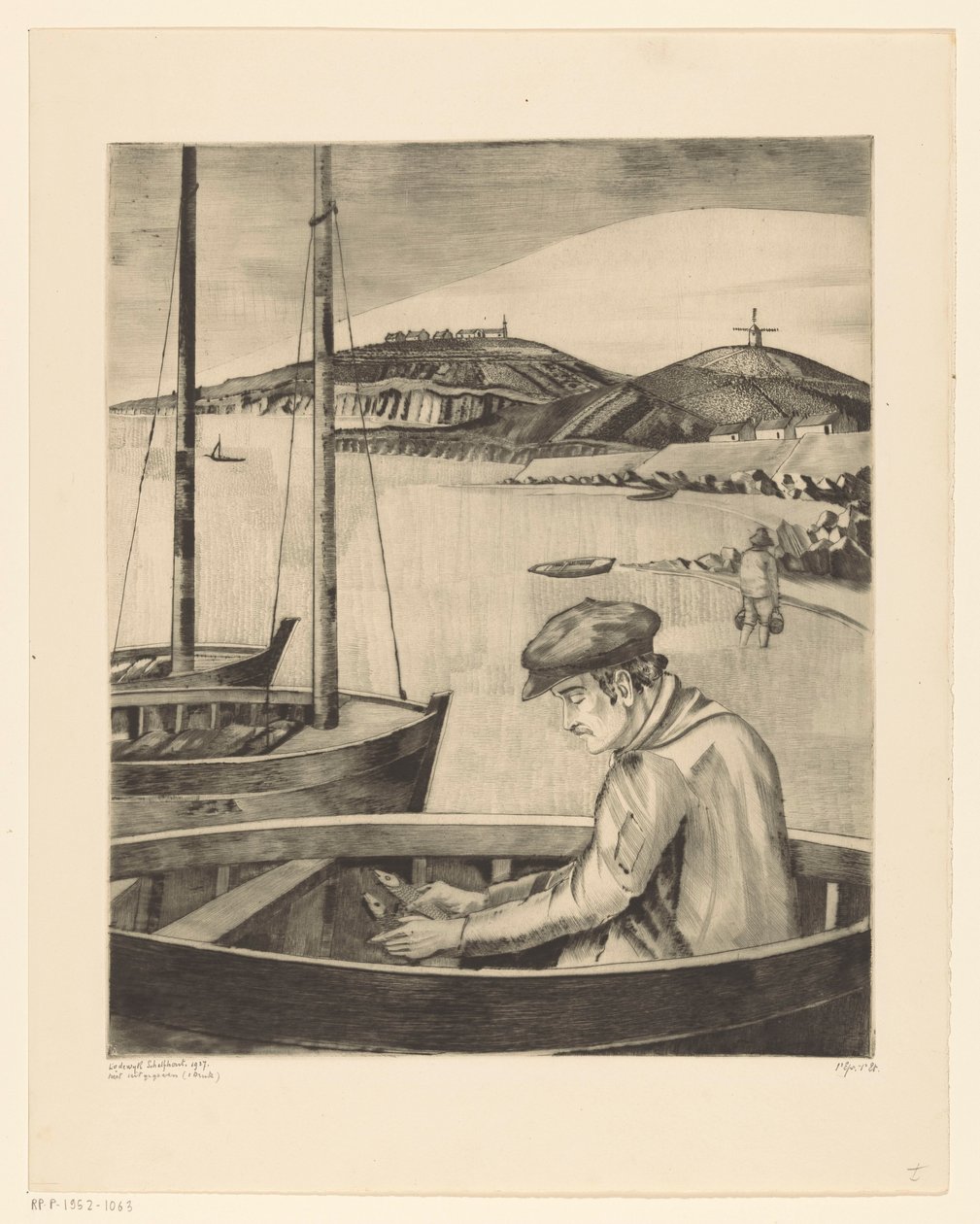 Pêcheur dans un bateau amarré (Le Pêcheur) - Lodewijk Schelfhout (signed by artist)