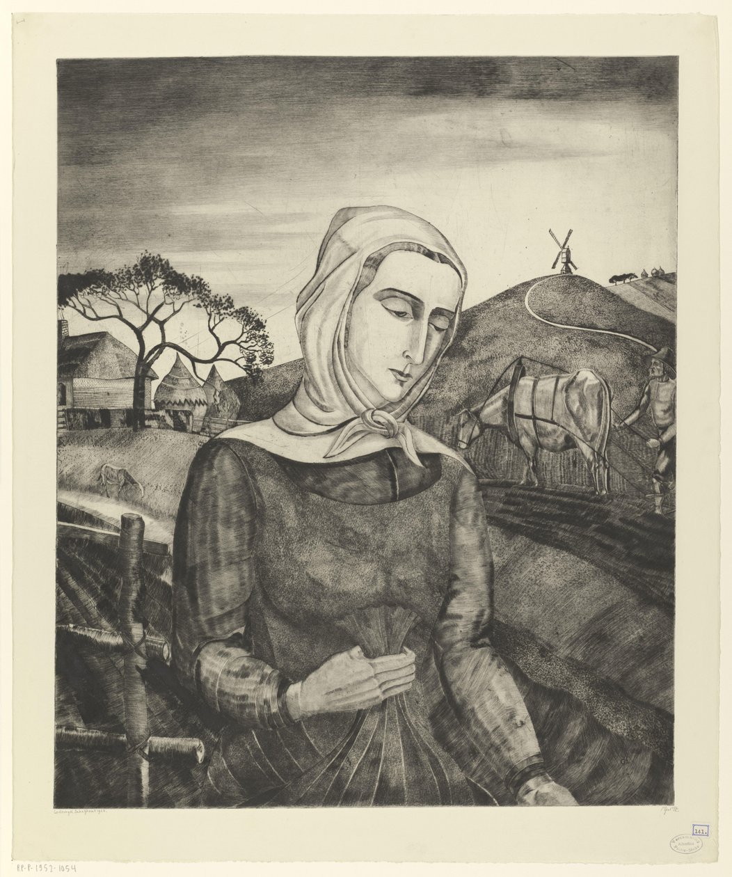 Paysanne flamande dans un paysage vallonné - Lodewijk Schelfhout (signed by artist)