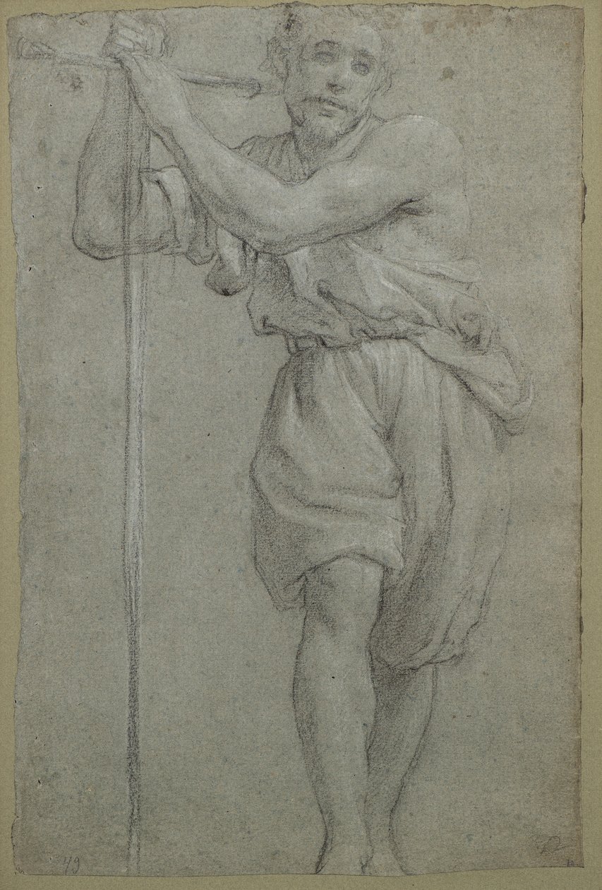 Un homme appuyé sur une croix en bois - Lodovico (attr. to) Carracci