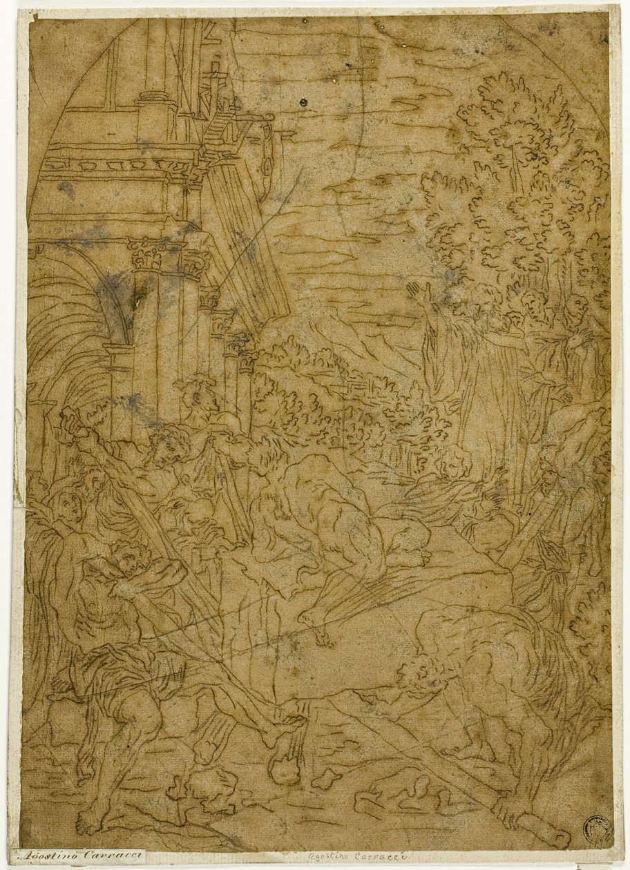 Saint Benoît déplaçant la pierre qu