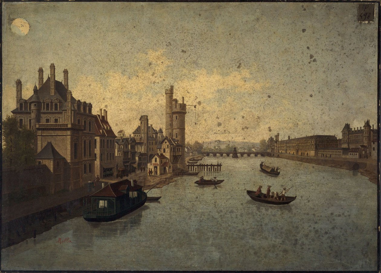 Hôtel de Conti, Tour de Nesle, Louvre, vus du Pont-Neuf, arrondissements actuels 1er et 6e, vers 1885 -1895 - Léon Rolla