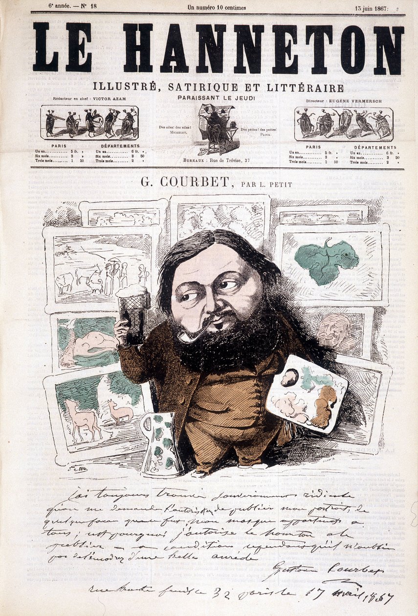 Portrait de Gustave Courbet, peintre français (1819-1877). Dans Le Hanneton - Léonce Justin Alexandre Petit