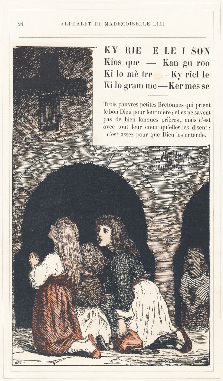 Kyrie Eleison, Kiosque, Kangourou, Kilomètre, Kyrielle, Kilogramme, Kermesse, page 24 - Alphabet par Mademoiselle Lili, par L. Froelich et par un père (Hetzel lui-même). Bibliothèque & Magasin d