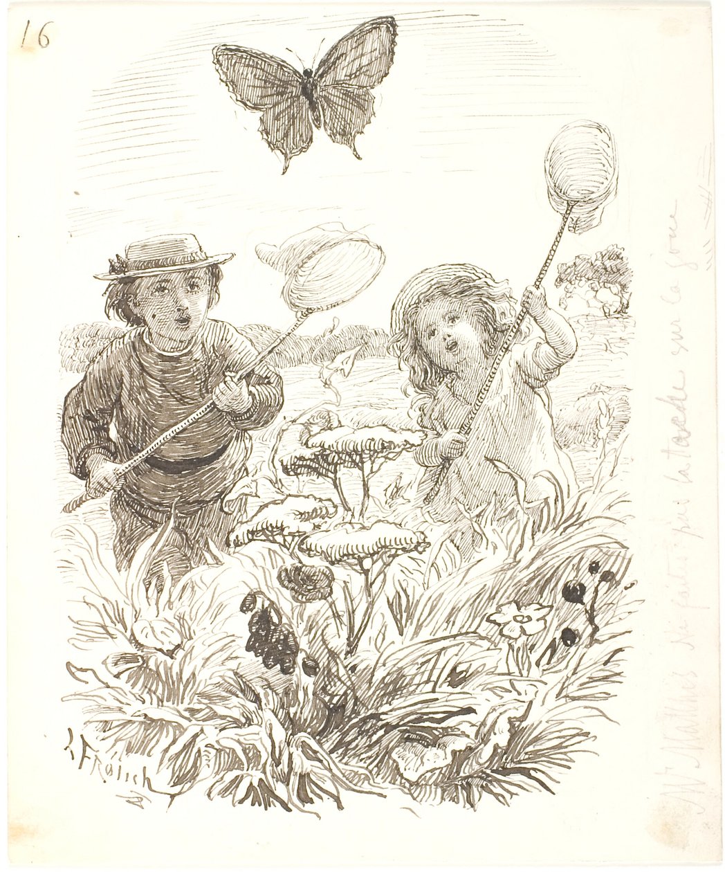 Les deux enfants attrapent des papillons - Lorenz Frølich
