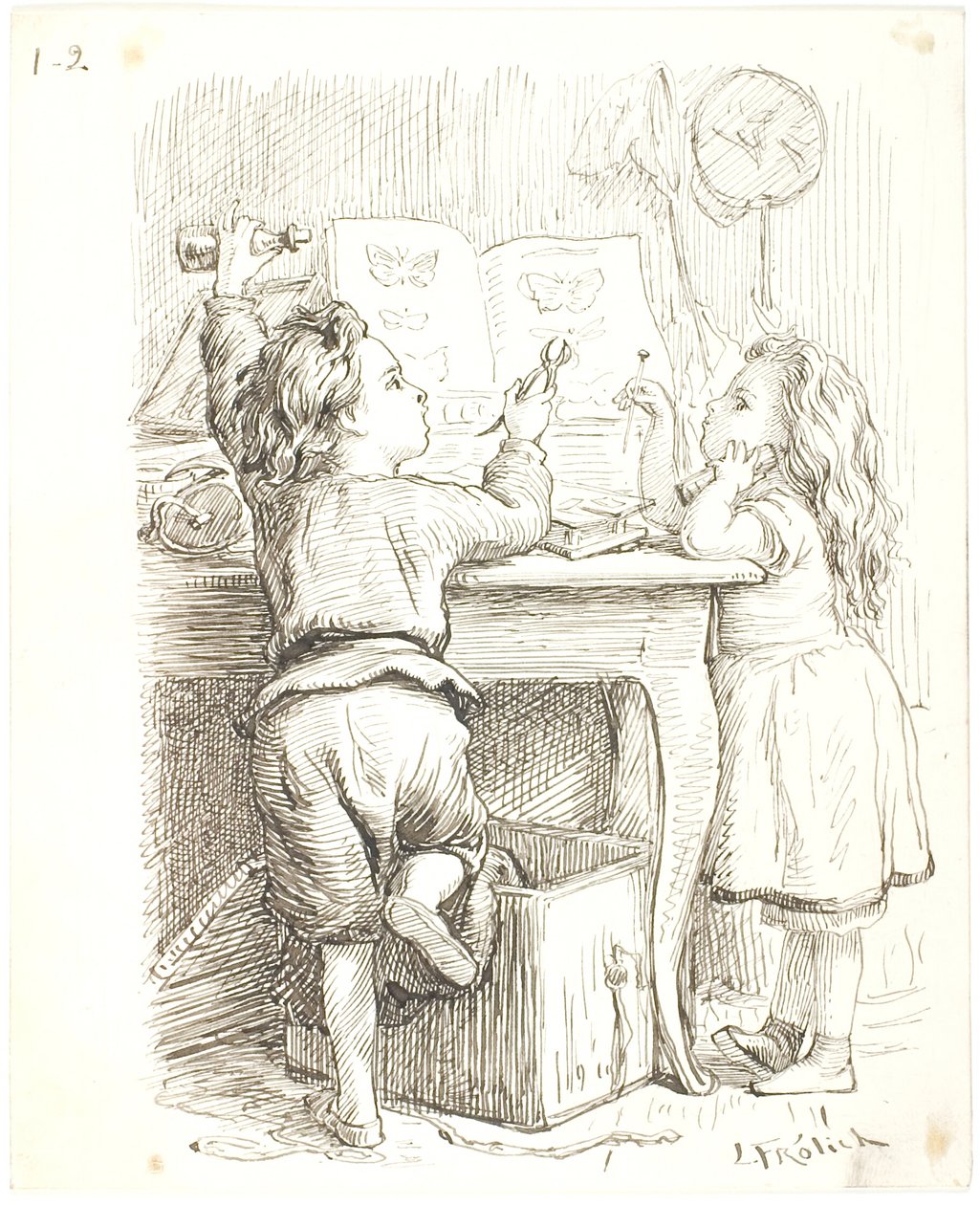 Les deux enfants préparent des papillons - Lorenz Frølich