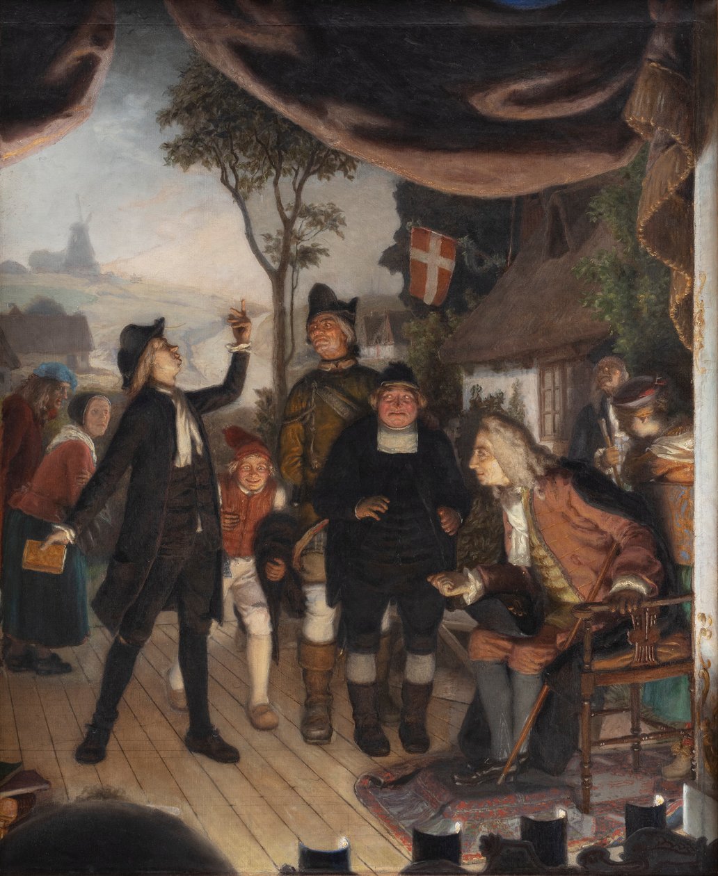 Ludvig Holberg assistant à une répétition de sa pièce Erasmus Montanus, Acte IV, Scène 2 - Lorenz Frølich