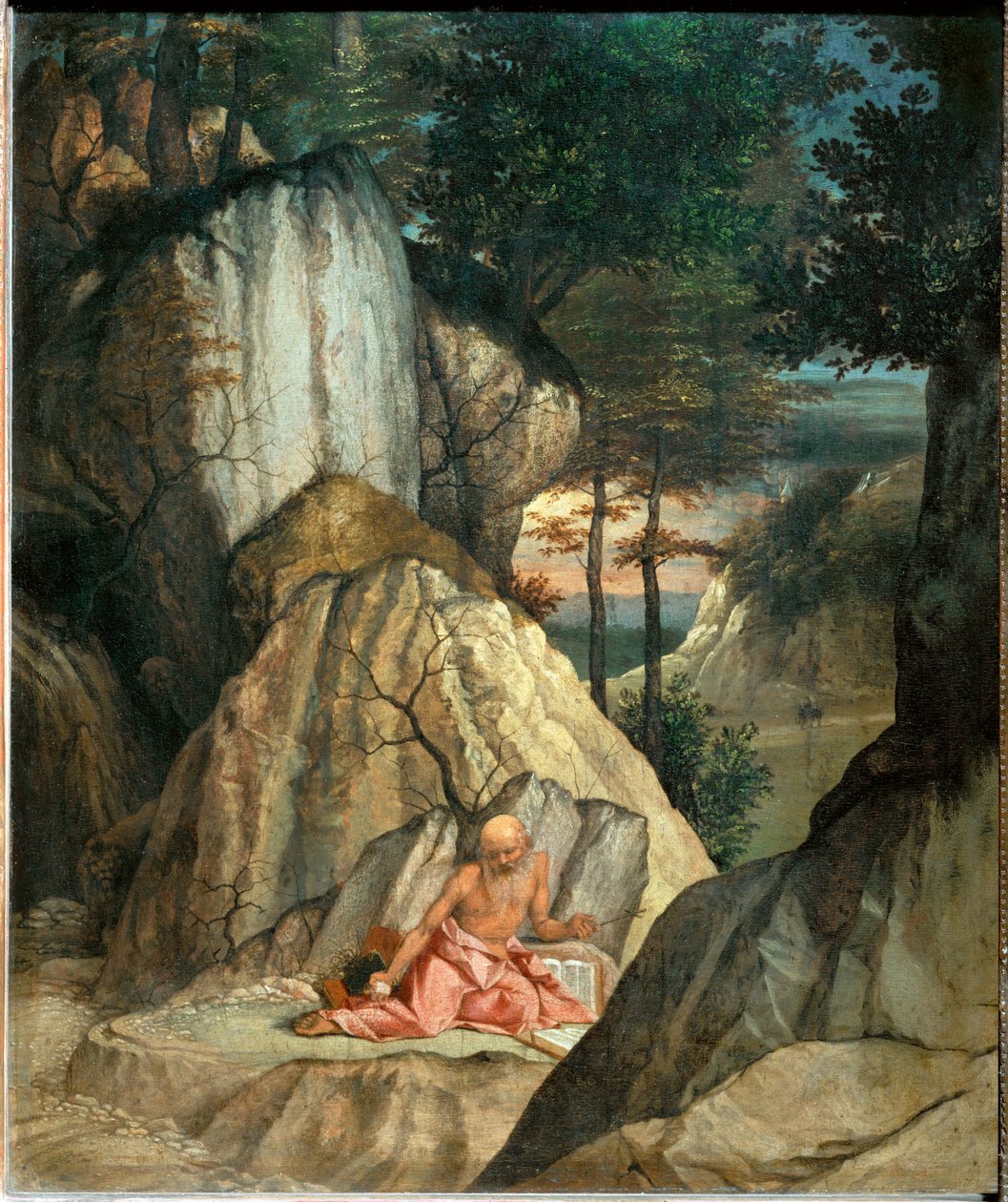Saint Jerome meditant dans le desert - Saint Jerome meditating in the desert ... - Lorenzo (workshop of) Lotto