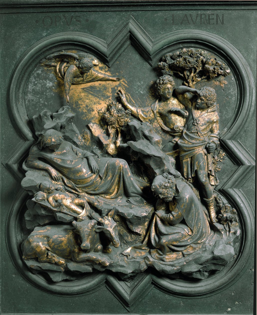 Détail extérieur : la Nativité, sculpture en bronze de Lorenzo Ghiberti - Lorenzo Ghiberti