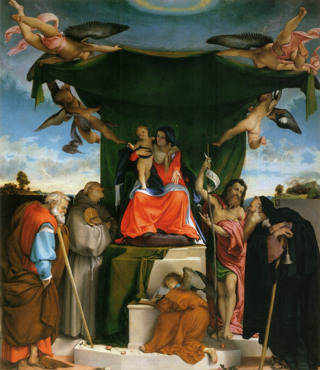 Allemand : Thronende Madonna, Engel und Heilige Madonna trônant avec l