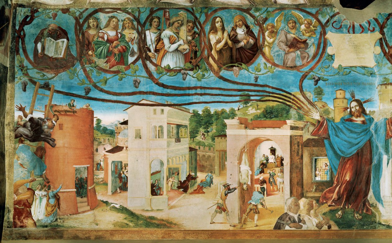 Côté gauche de la Capella Suardi, église Santa Barbara à Bergame ... (peinture murale) - Lorenzo Lotto