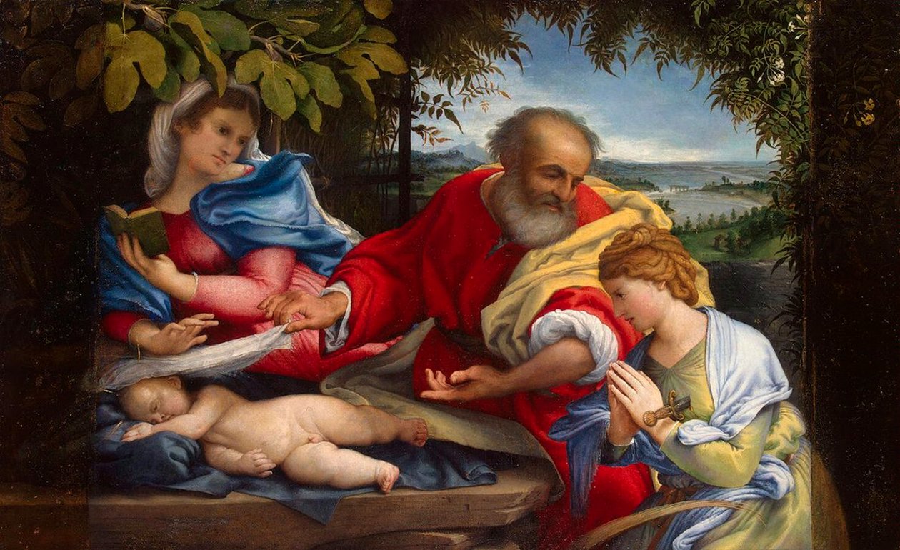 Repos pendant la fuite en Égypte avec Sainte Justine, 1529 - Lorenzo Lotto