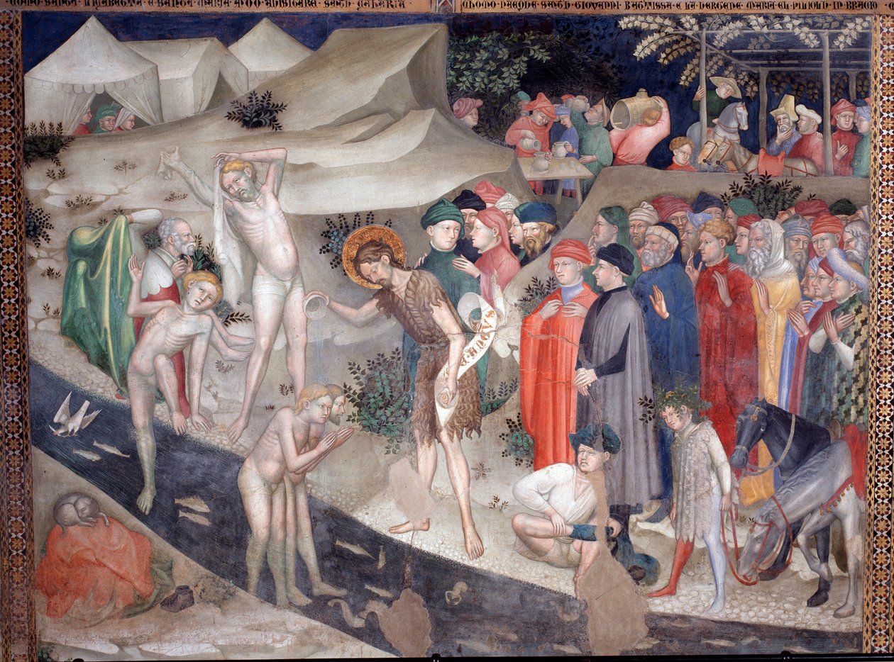 Saint Jean-Baptiste baptisant les néophytes sur la rive du Jourdain, fresque par Lorenzo - Lorenzo Salimbeni