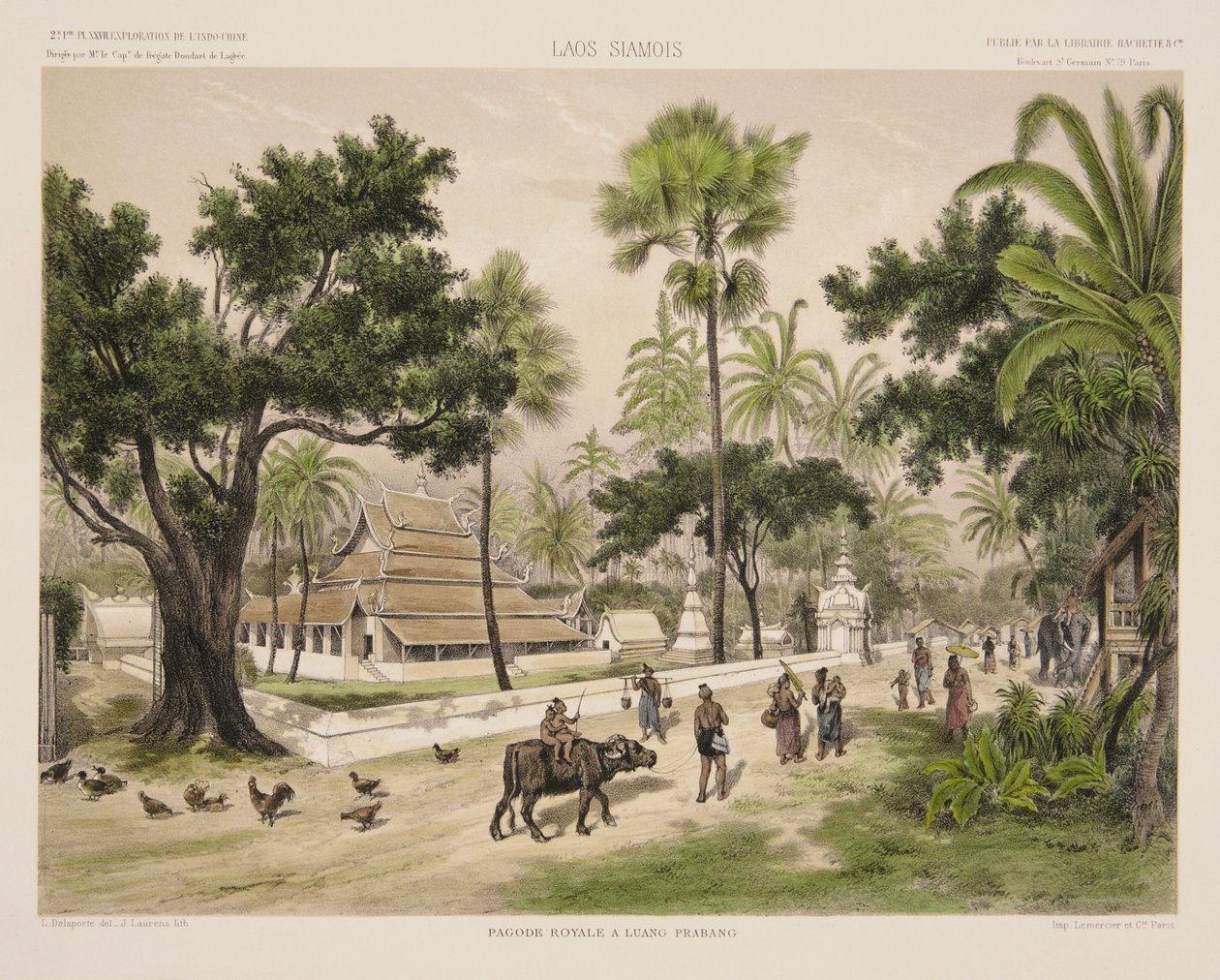 Le Temple Royal à Luang Prabang, gravure de J. Laurens, illustration de 