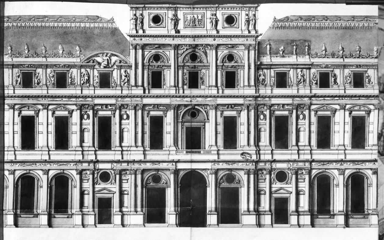 Le Louvre : Élévation du pavillon au milieu de la rivière, vers 1660-63 - Louis Le Vau