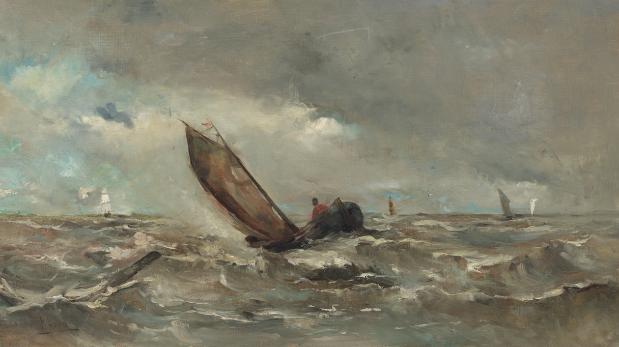 Néerlandais : Bateau dans la tempête - Louis Artan