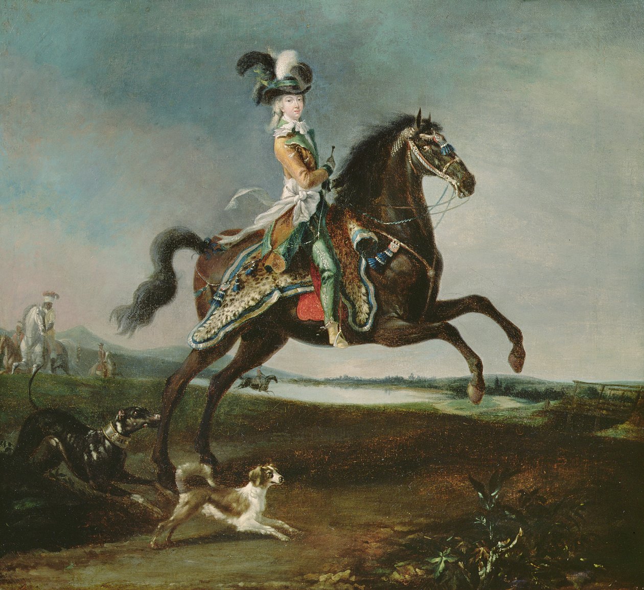 Portrait équestre de Marie-Antoinette (1755-93) en tenue de chasse, 1783 - Louis Auguste Brun or Brun de Versoix