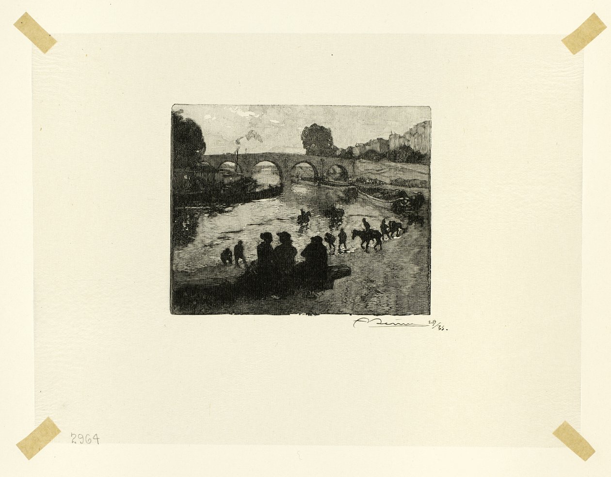 The Horse Pond at the Pont Marie, plate ten from Le Long de la Seine et des Boulevards - Louis Auguste Lepère
