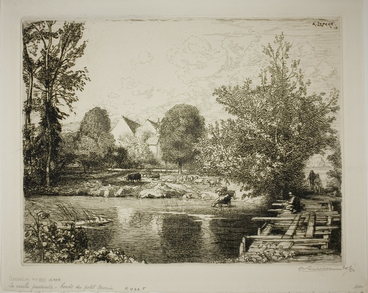 La vieille passerelle, les rives du Petit Morin - Louis Auguste Lepère