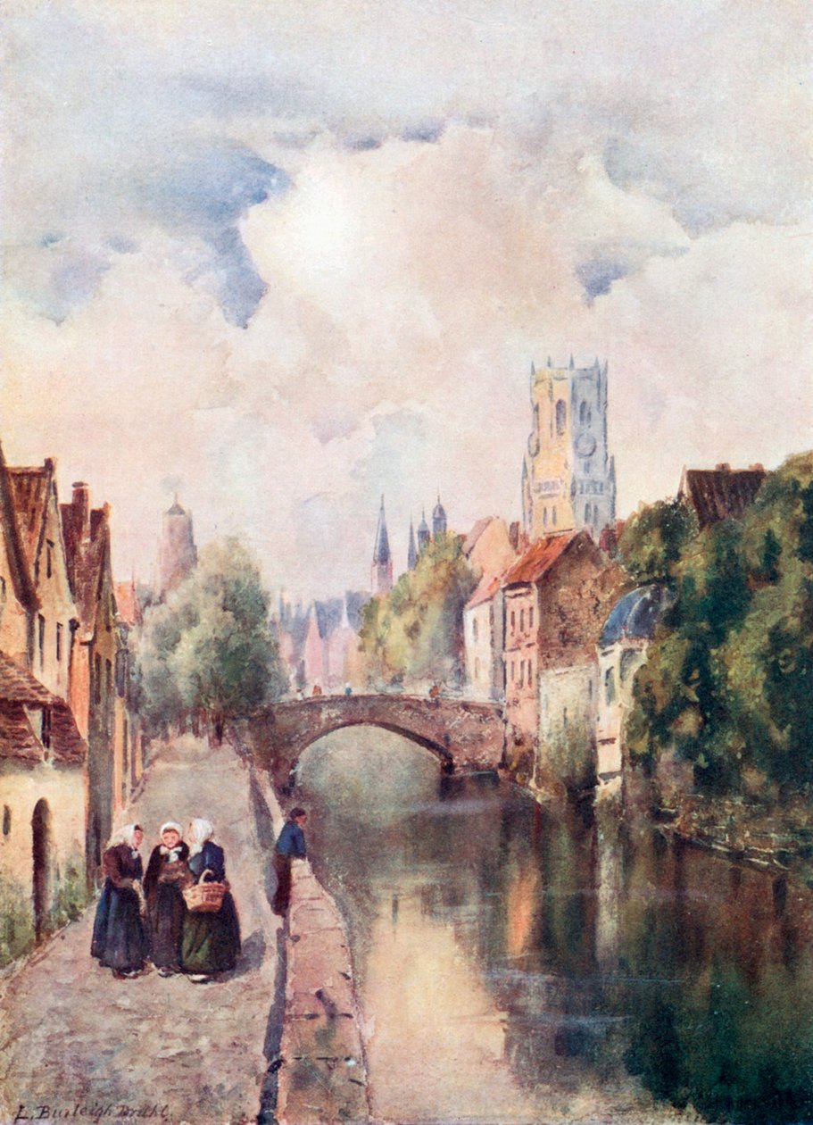 Le Quai Vert, Bruges (lithographie couleur) - Louis Burleigh-Bruhl