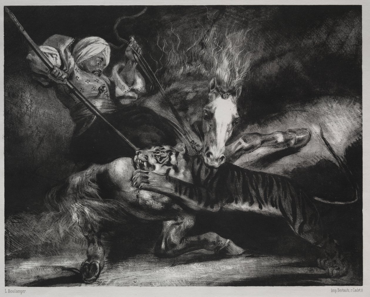 Une attaque par un tigre - Louis Candide Boulanger