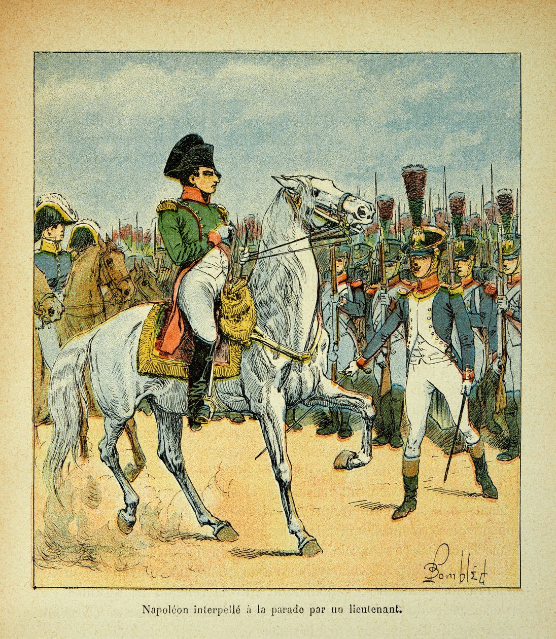 Illustration de Louis Bombled (1862-1927) du livre « Le Mémorial de Sainte-Hélène » par le comte Emmanuel de Las Cases (1766-1842) : Napoléon appelle un défilé par un lieutenant, Collection Privée - Louis Charles Bombled