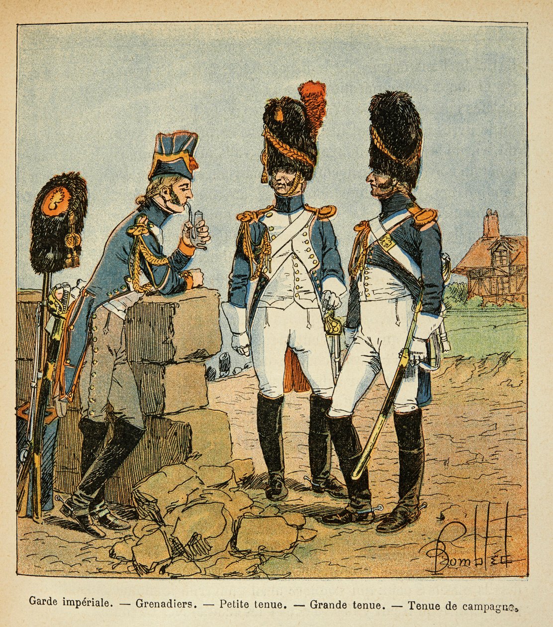 Illustration de Louis Bombled (Le Mémorial de Sainte-Hélène) : Grenadiers de la Garde impériale : Petit uniforme, grand uniforme et uniforme de campagne - Louis Charles Bombled