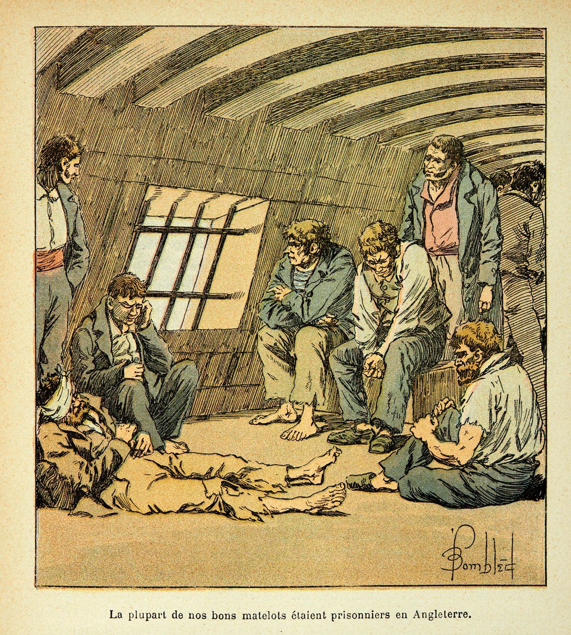 Illustration de Louis Bombled (1862-1927) du livre « Le Mémorial de Sainte-Hélène » du comte Emmanuel de Las Cases (1766-1842) : Prisonniers français sur les pontons anglais - Louis Charles Bombled