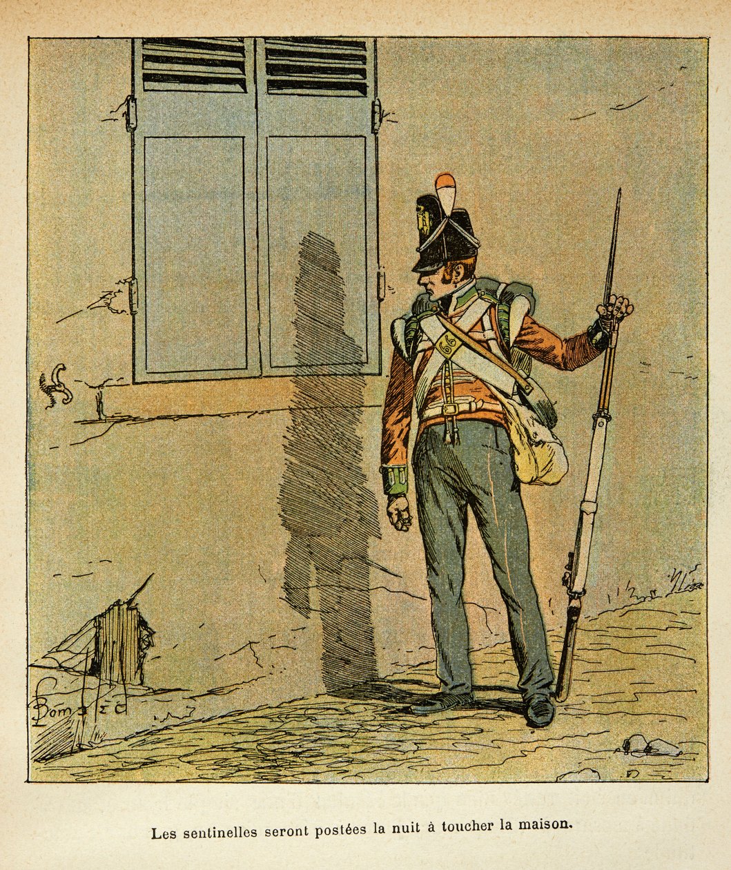 Illustration de Louis Bombled (1862-1927) du livre « Le Mémorial de Sainte-Hélène » du comte Emmanuel de Las Cases (1766-1842) : Sentinelle anglaise stationnée près de la maison de l